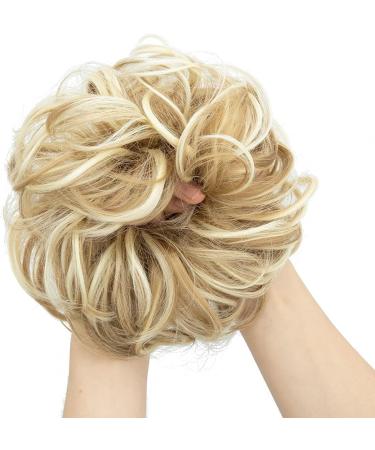 2 PCS Blonde Mix Messy Hair Bun Scrunchies for Women - Curly Wavy Ponytail Extensions Updo Chignons Hair Accessories - Buy Online on GoSupps.com
