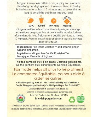 Friendship Organics Ginger Cinnamon Tea Bags Organic and Herbal Fair Trade 44 Count 44 Count (Pack of 1) - Buy Online on GoSupps.com