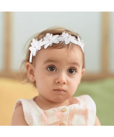 Flower Baby Headband Cute Baby Headbands Soft Lace Newborn Headbands Elastic White Flower Newborn Baby Headbands Girl Hair Accessories for Baby Girls - Buy Online on GoSupps.com