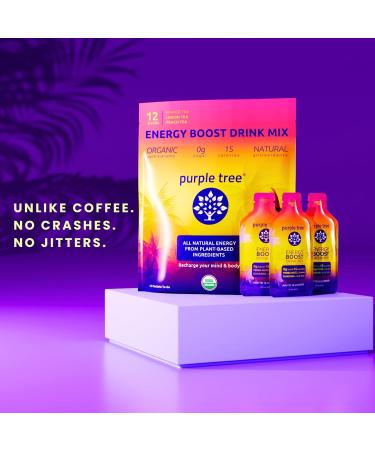 Purple Tree Organic Energy Stick Packets - Zero Sugar B12 Vitamins Lemon Ice Tea Flavor 80mg Caffeine from Yerba Mate & Guarana | 12 To-Go Packs - International Shipping Available - Buy Online on GoSupps.com