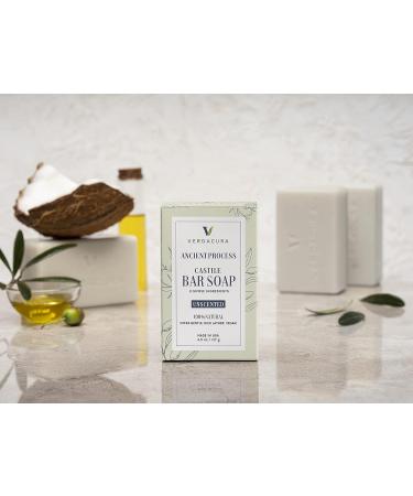 Verdacura Pure Castile Bar Soap - All Natural Vegan Soap for Face, Body, Hands - Ultra-Gentle & Biodegradable - Made in USA (Unscented 4.5 oz) - Suitable for Sensitive Skin - Buy Online on GoSupps.com
