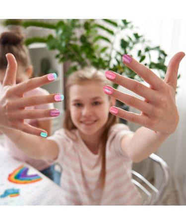 168 Pieces Girls Press on Nails for Kids Gift - Dark Pink Theme | Full Cover Short False Fingernails for Children - Nail Design Decoration - Buy Online on GoSupps.com