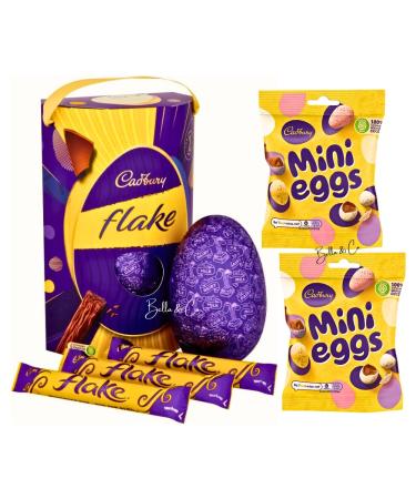 Cadbury Easter Eggs Chocolate Bundle of Cadbury Flake Large Chocolate Easter Egg with 3 Flake Chocolate Bars & 2 Mini Eggs Cadbury Bags (80g) | Easter Eggs Chocolate | Chocolate Gifts