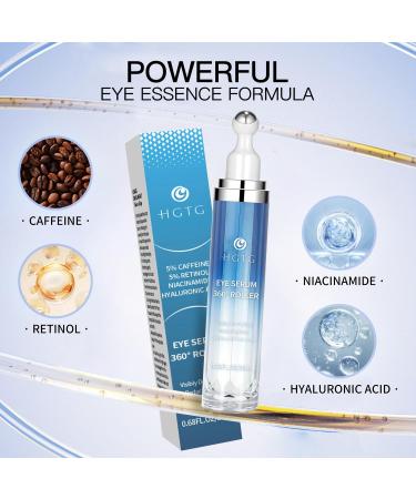 Eye Serum with 5% Caffeine & 5% Retinol for Dark Circles Puffiness Puffy Bags & Wrinkles Fine Lines - Under Eye Cream Anti Aging Treatment with 360 Massage Roller Ball for Men & Women Caffeine Retinol Eye Cream - Buy Online on GoSupps.com