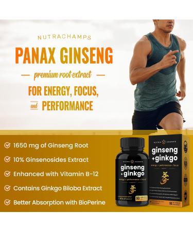 Korean Red Panax Ginseng Gold Double Strength Extract Capsules with Ginkgo Biloba & Vitamin B12 - Energy & Focus Support - Vegan Formula - Buy Online on GoSupps.com