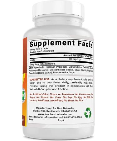 Best Naturals Inositol 1000mg - 60 Tablets | Natural Mood Support - Buy Online on GoSupps.com