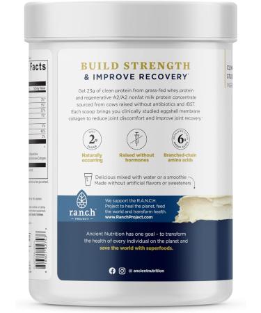 Ancient Nutrition Grass Fed Whey Protein - Vanilla Bean 23g Protein Hydrolyzed Collagen Peptides Organic A2/A2 Milk - 20 Servings - Buy Online on GoSupps.com