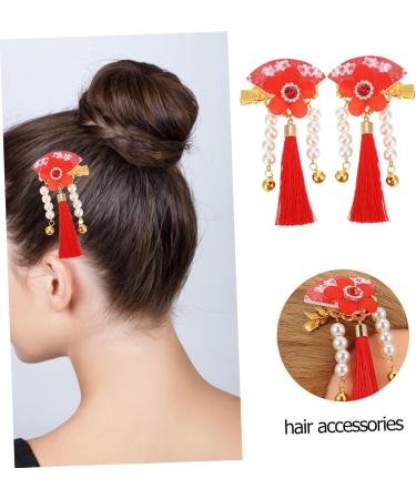 Beavorty 1 Pair hair accessories festival red hairpins new year red hairpins Chinese Style Hair Clips new year floral hair clips styling hair clips clip girl child tassel Acrylic - Buy Online on GoSupps.com