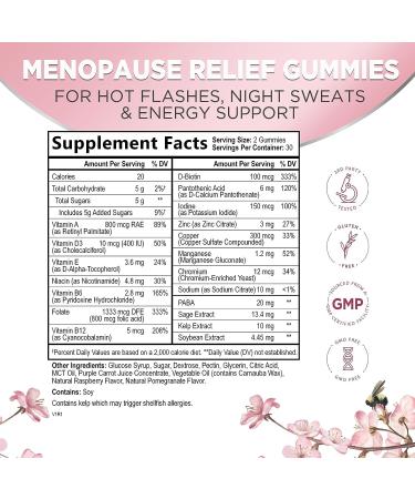 Menopause Relief Gummies - Natural Hot Flash & Night Sweats Support - Energy Supplement for Perimenopause - Raspberry Pomegranate Flavor - 60 Gummies - Buy Online on GoSupps.com