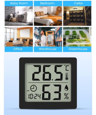 Pitasha Digital Thermo-Hygrometer - 3.2 Inch LCD Desktop Thermometer & Hygrometer with Temperature Humidity Display & Clock (Black) for Accurate Room Monitoring - Buy Online on GoSupps.com