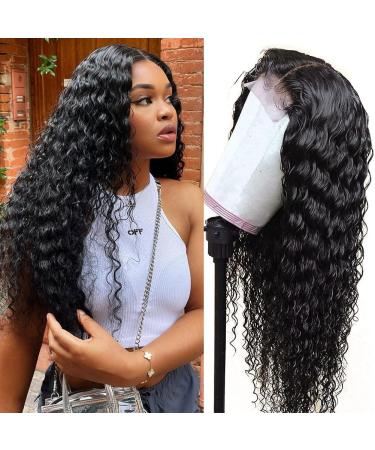 Glueless Lace Front Human Hair Wigs Pre Plucked Brazilian Deep Wave Human Hair Wig with Baby Hair 10A Grade 4x4 Lace Closure Wigs Human Hair Wig Deep Curly Lace Front Wigs Natural Hairline 26 Inch 4x4 deep wave wig 26 Inch