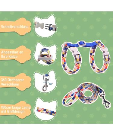 Supet Adjustable Cat Dishes Set with Leash - Outbreak-Proof for Large & Small Cats Kitten Dishes Blue (25.5-40.5cm) - Buy Online on GoSupps.com
