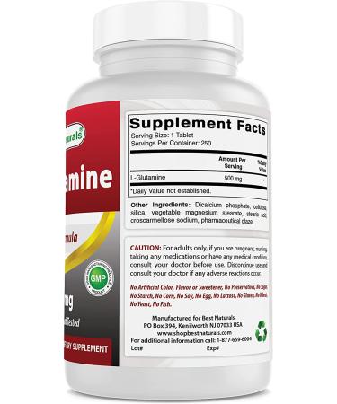 Best Naturals L-Glutamine 500mg 250 Tablets - Pack of 2 (500 Count Total) - Buy Online on GoSupps.com