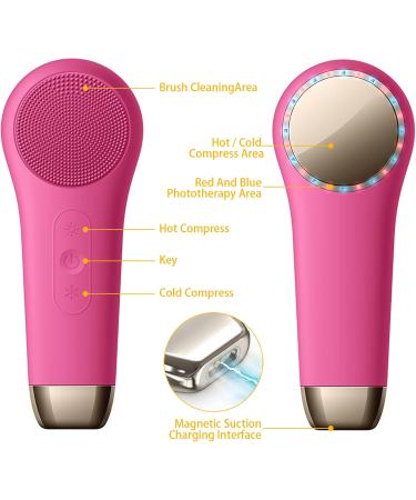 Rechargeable Waterproof Facial Cleansing Brush - Deep Cleansing Silicone Electric Scrubber for Men & Women - Gentle Exfoliation (Red) | International Shipping Available - Buy Online on GoSupps.com