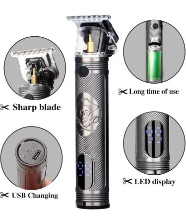 Zero Gapped Beard Trimmer & Hair Clipper for Men - Cordless Precision Edges Sharp Blades LCD Display USB Rechargeable Model 215 Skull Silver - International Shipping Available - Buy Online on GoSupps.com