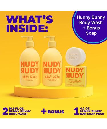 Nudy Rudy Hunny Bunny 2 Pack Liquid Body Wash Bundle with Bonus Soap Bar Aloe Vera and Vitamin E Moisturizing Shower Gel and Body Wash and Bar Soap for Men and Women 16.9 fl oz and 4.2 oz Hunny Bunny Body Wash Bundle - Buy Online on GoSupps.com