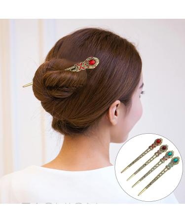 Lurrose Vintage Chinese Hairpin & Hairstick Set - Antique Rhinestone Hair Accessories for Women & Girls | Perfect for Weddings & Costume Cosplay (4 Pieces) - Buy Online on GoSupps.com