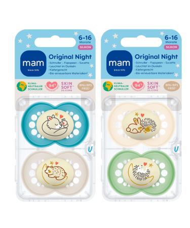 MAM Night Original SkinSoft Silicone Pacifier Set of 4 (6-16 Months) - Includes 2 Sterilized Transport Boxes | International Shipping Available - Buy Online on GoSupps.com