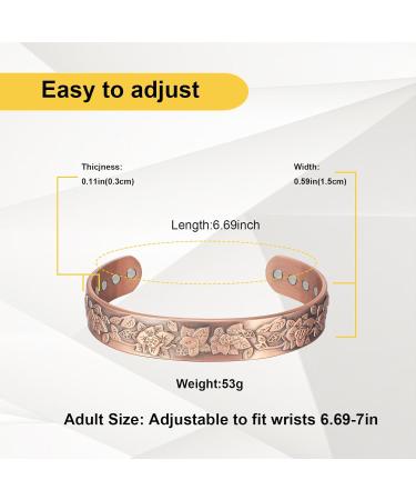 99% Pure Copper Magnetic Bracelet for Women - Adjustable Retro Flowers Design for Arthritis Relief | Copper Jewelry - Buy Online on GoSupps.com