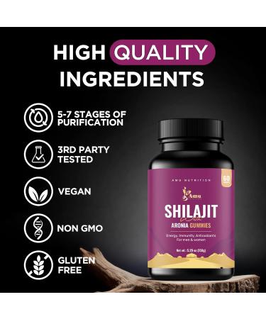 AMU NUTRITION Shilajit Gummies for Men & Women with Aronia Berries Fulvic Acid & 85+ Trace Minerals I Men Women I Non-GMO I Lab Tested I 100% Natural I 60 Gummy (60 Count (Pack of 1) Aronia Berries) Aronia Berries 1 Count  - Buy Online on GoSupps.com