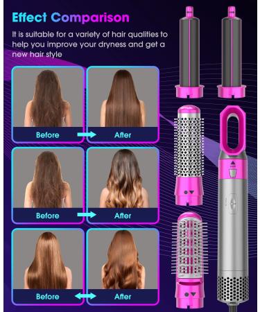 EWSBI 5-in-1 Hair Dryer Brush Set with Negative Ion Technology - Ideal for Straightening, Curling, and Blow Drying - Hot Air Brush in Pink - Buy Online on GoSupps.com