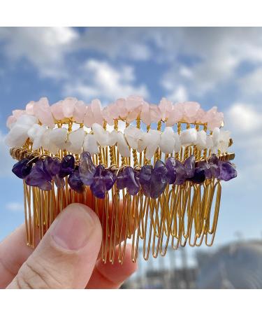 Handmade Rose Quartz, Amethyst, Moonstone Hair Comb Set - Crystal Hair Accessories for Women - Buy Online on GoSupps.com