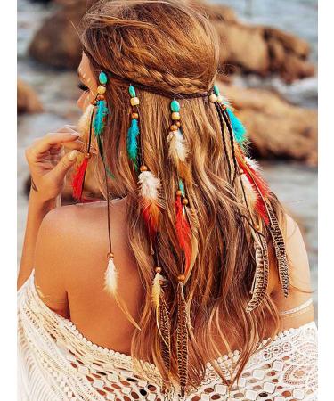 Boho Feather Headband - Turquoise Bohemian Hair Accessories for Women & Girls - Buy Online on GoSupps.com