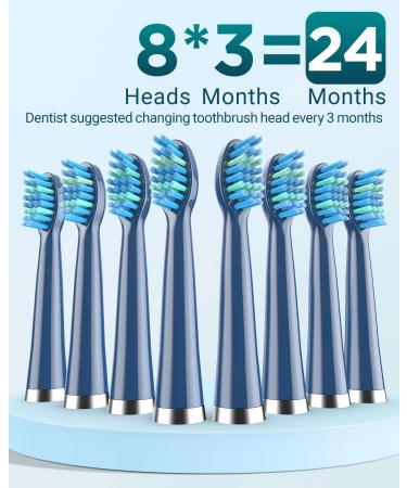 Sonic Electric Toothbrush for Adults and Kids - 8 Tooth Brush Replacement Heads, 5 Brushing Modes, 120 Days of Use, Fast Charge, Smart Timer - Blue - 1 Count - Buy Online on GoSupps.com