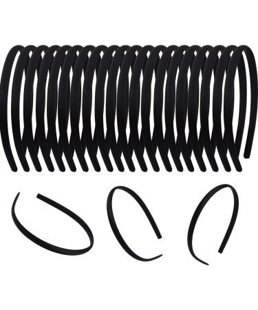 Nenjindz Black Satin Headbands Thin Plastic Headband for Girls Women DIY Plain Head Bands 1 cm(width) Fabric Non Slip Hairbands (20PCS) pure black