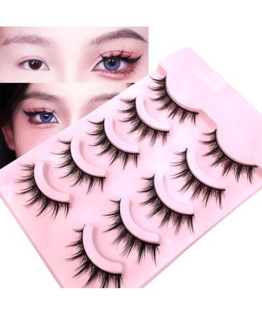 Anime Cosplay Manga Lashes 15mm 3D Wispy Spiky Lashes for Natural Look Reusable 5 Pairs Fake Eyelashes Perfect for Japanese Anime Fans Get Stunning Eyes.