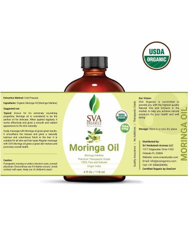 SVA Organics Moringa Oil 4 Oz - 100% Pure & Natural Carrier Oil for Skin, Hair, Aromatherapy & Massage - Nutty Aroma - Premium Therapeutic Grade - 3.99 Fl Oz - Buy Online on GoSupps.com