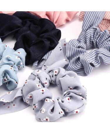 18 PCS Bow Scrunchies Hair Accessories - Chiffon Satin Silk with Bow Scarf - Solid Stripe Flower Colors - Ponytail Holder with Rabbit Bunny Ear BowKnot - Buy Online on GoSupps.com