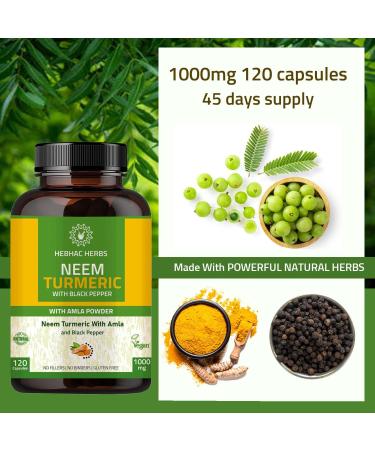 Organic Neem Turmeric Capsules with Amla & Black Pepper - 120 Veg Capsules | 60 Days Supply - Buy Online on GoSupps.com