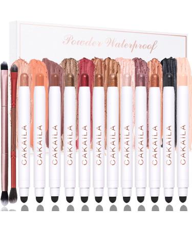 12PCS Eyeshadow Stick Soft Creamy Matte Shimmer Eye Shadow Pencil Crayon Highlighting Pigmented Shiny Eyeshadow Pencil Waterproof Classy Shimmer Eye Shadow Sticks Sets with 2PC Double End Eyeshadow Brush (12PCS)