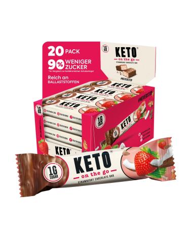 Ketofabrik ketogenic food - bar |Coconut strawberry |20x35g |Keto candy with only 1g sugar per keto bar |Without added sugar |Keto snack low -calorie sweets strawberry 20 pieces (1 Pack)
