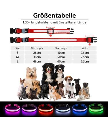 Luminous LED Dog Collar - Waterproof 7 Color Adjustable Light for Night Safety | Small to Large Dogs | 2022 Model (Red 48-60cm) - Buy Online on GoSupps.com
