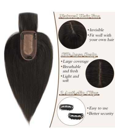 Ruwiss Real Human Hair Topper for Women | Silk Base Clip-In Crown Topper & Pony Wigs - 7.5x13cm 25cm Length 35g - Perfect for Thin Hair - Buy Online on GoSupps.com