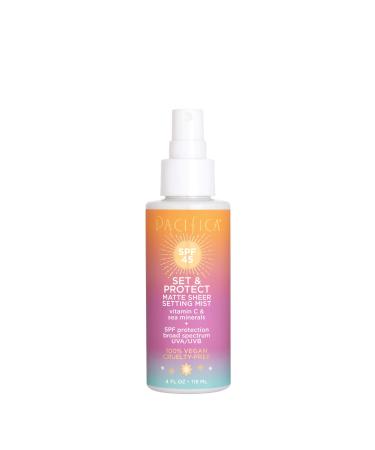 Pacifica Beauty  Set & Protect Matte Sheer Setting Mist SPF 45  Face Sunscreen  UVA/UVB Protection  Broad Spectrum  Sets Makeup  Oil Control  4 Fl Oz  Vegan + Cruelty Free
