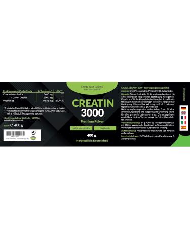 Creatin 3000 Premium - 400g Powder | 3400mg Creatine Monohydrate | Workout Booster | 100% Pure | Halal & Vegan - Buy Online on GoSupps.com