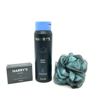 Harry's 3 in 1 Stone Combo Body Wash Gel Bar Soap & Loofah Set Minerals & Citrus