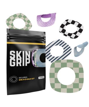 Skin Grip Adhesive Patches for Dexcom G7 & Stelo CGM with Cutout Waterproof & Sweatproof Cover for Continuous Glucose Monitor Sensor Stays Secure for 10-15 Days 10 Pack Classic Design Classic Patterns