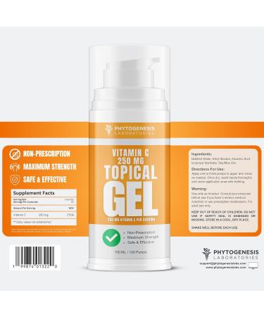 ANDROGENESIS Natural Vitamin C 250mg Gel Topical Antioxidant Support for Skin & Wellness High Absorption Transdermal Formula - 250mg Vitamin C per Serving - Buy Online on GoSupps.com