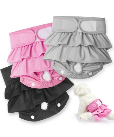 Peton reusable dog diapers 3 pieces of hygienic dog diapers for bitches washable/high-suction with adjustable fit/3 diaper-boost pads for dog in period/urine incontinence (L) Schwar & Grauer & gray pure rock (3 Pack) L
