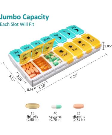 GoGooda XL AM PM Weekly Pill Organizer - Yellow-Green | 2 Times a Day Vitamin Container & Medicine Holder - Buy Online on GoSupps.com