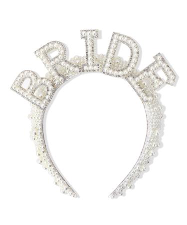 Agkvw Pearl Bride Headband - Bachelorette Party Decorations  Bride to Be Headband  Bride Veil Headband  Bridal Bride Hairband