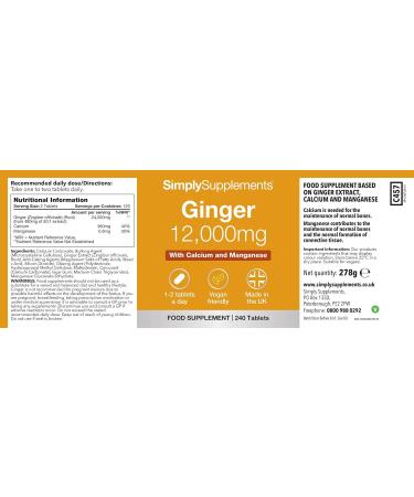 Ginger Tablets 12000mg | Digestion & Travel Sickness Support | 240 Tablets - UK Made - Buy Online on GoSupps.com
