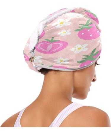 Cute Strawberry Dry Hair Cap | 2-Piece Quick Drying Towel Set with Button Headband | Super Absorbent & Soft for Ultimate Comfort | International Shipping Available - Buy Online on GoSupps.com