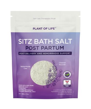 PLANT OF LIFE Sitz Bath Salt - Postpartum Recovery Bath Soak - Made from Epsom Salt Dead Sea Salt Essential Oils Organic Herbs for Self Care Therapy and Hemmrhoid - 16oz