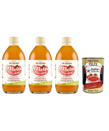 Italian Gourmet E.R. De Nigris Mela Madre Organic Apple Cider Vinegar Set of 3 100% Italian Apples 500 ml + 400 g