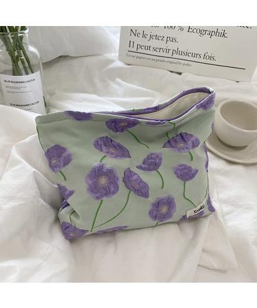 Large Capacity Cosmetic Pouch with Zipper - Purple Flower Makeup Bag for Women and Men | Portable Travel Toiletry Organizer and Pencil Case - Buy Online on GoSupps.com